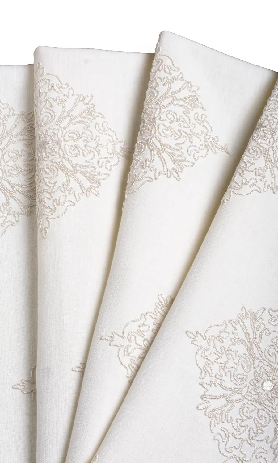'Opal' Poly-Linen Embroidered Shades (White/ Cream)