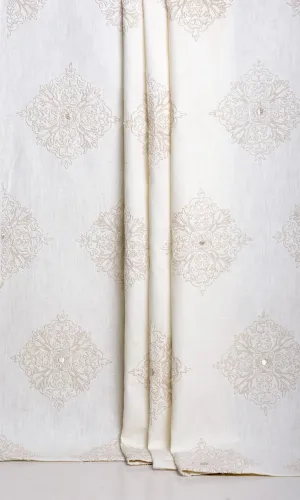 'Opal' Poly-Linen Embroidered Shades (White/ Cream)