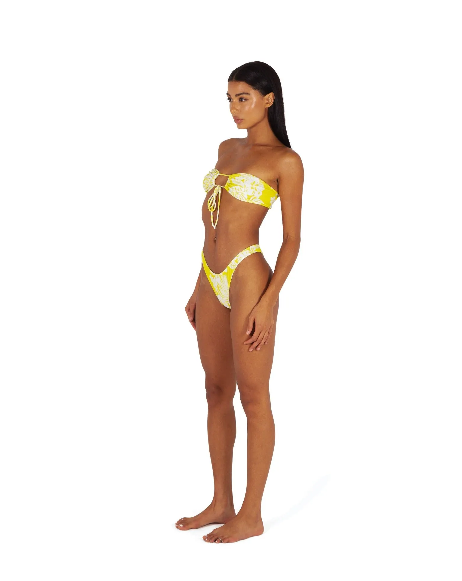 OREYA HIGH RISE THONG BOTTOMS - YELLOW/WHITE
