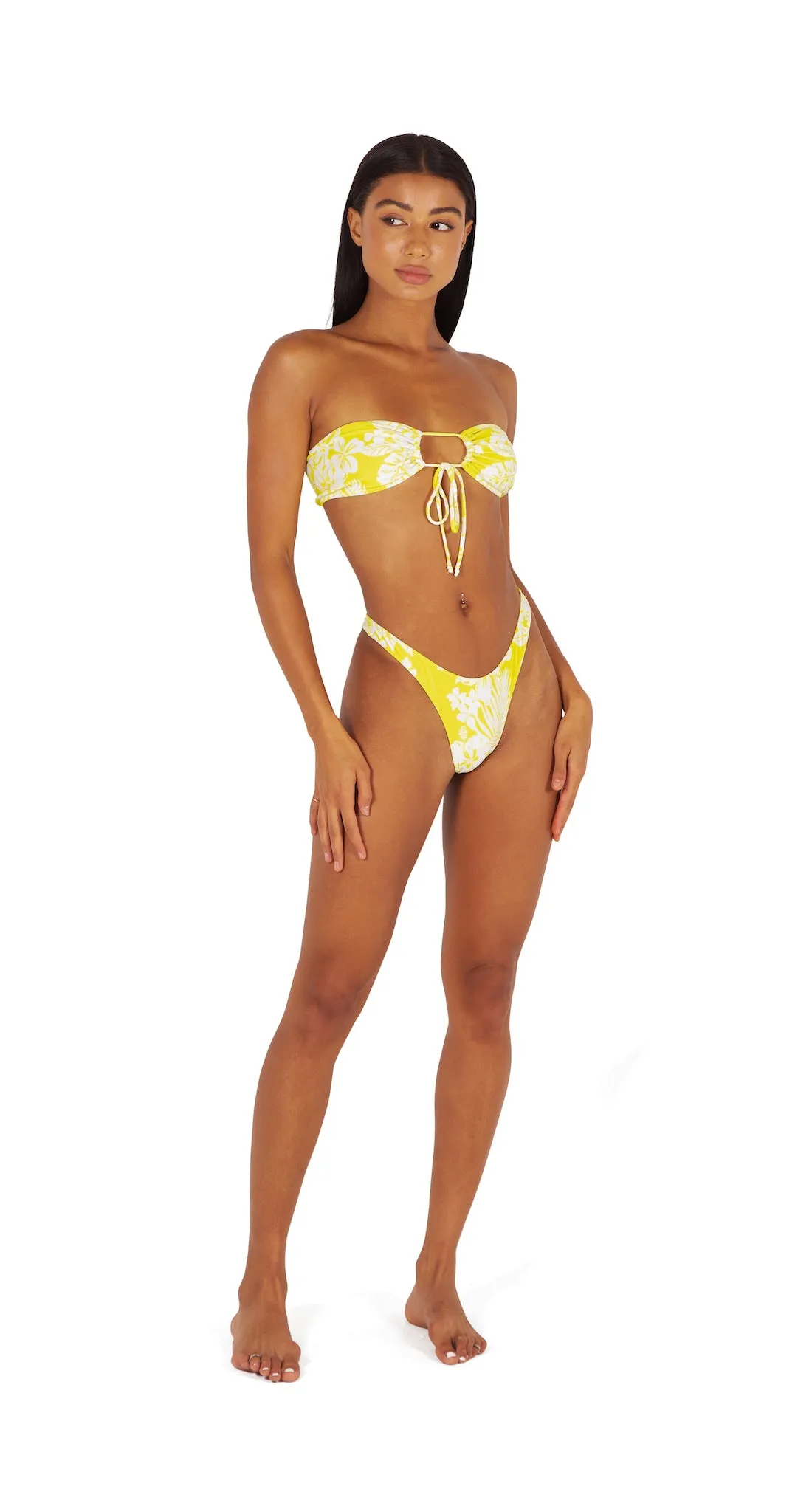 OREYA HIGH RISE THONG BOTTOMS - YELLOW/WHITE