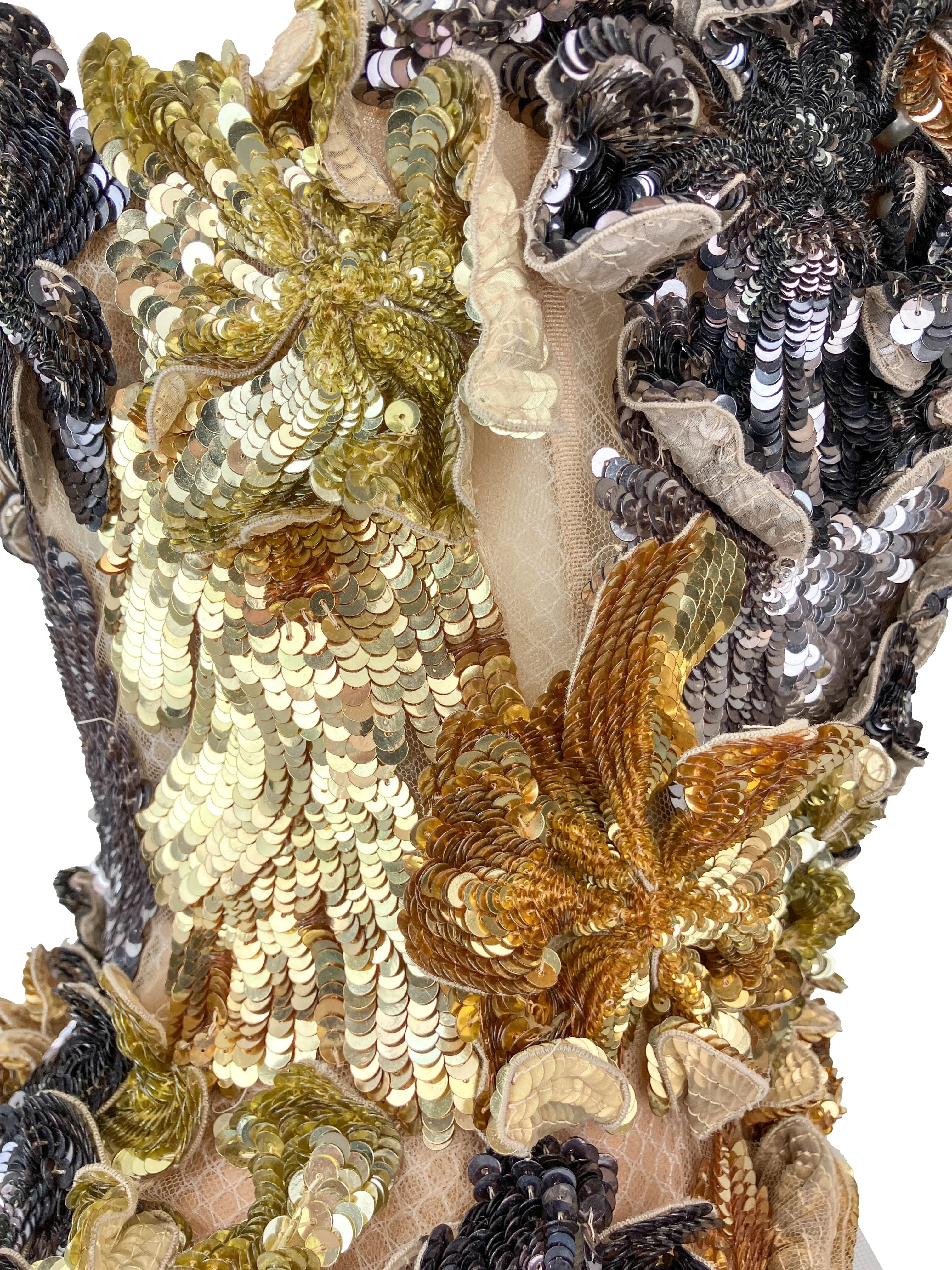 Oscar De La Renta Floral Sequin Embellished Cocktail Dress