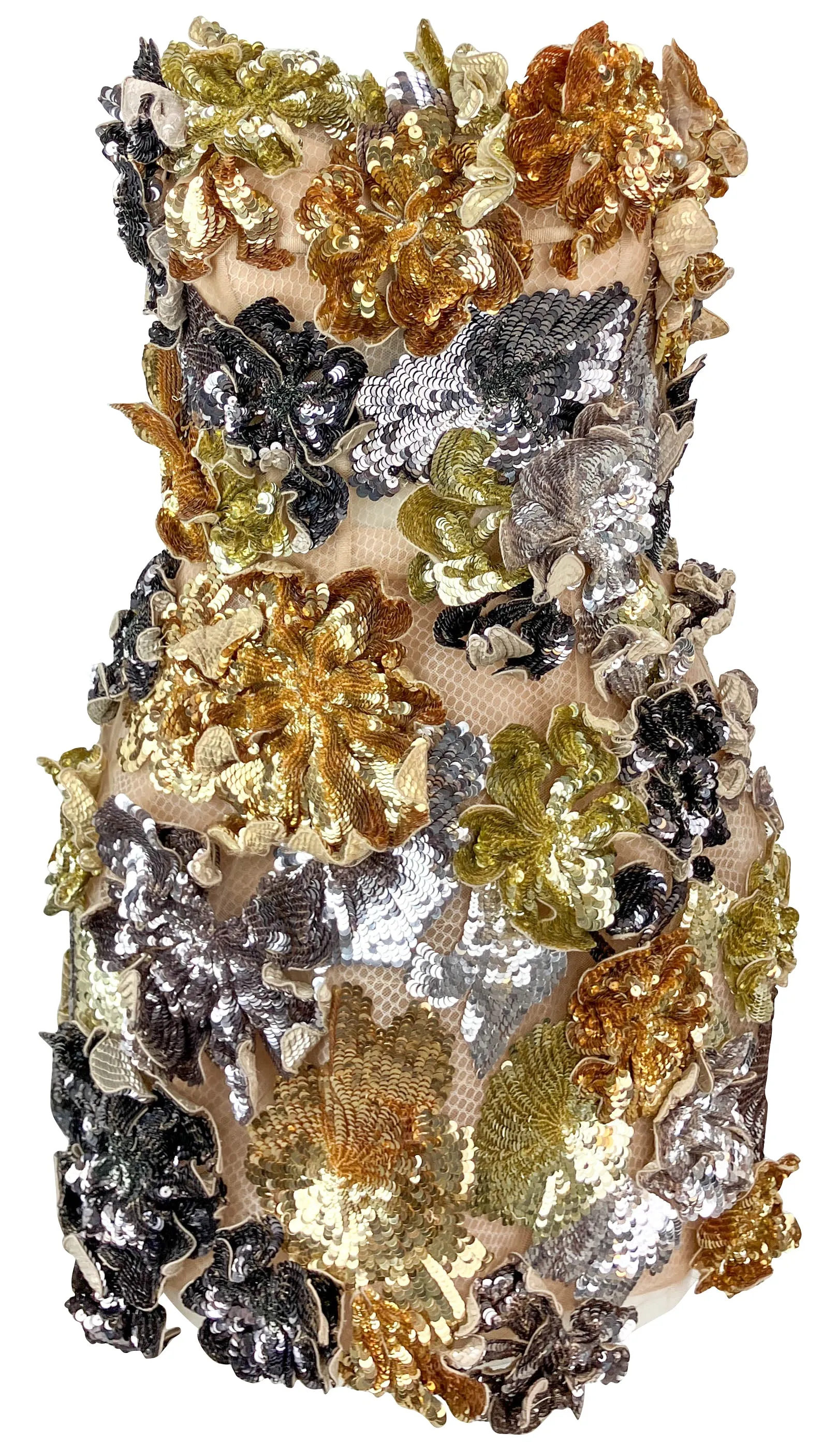Oscar De La Renta Floral Sequin Embellished Cocktail Dress