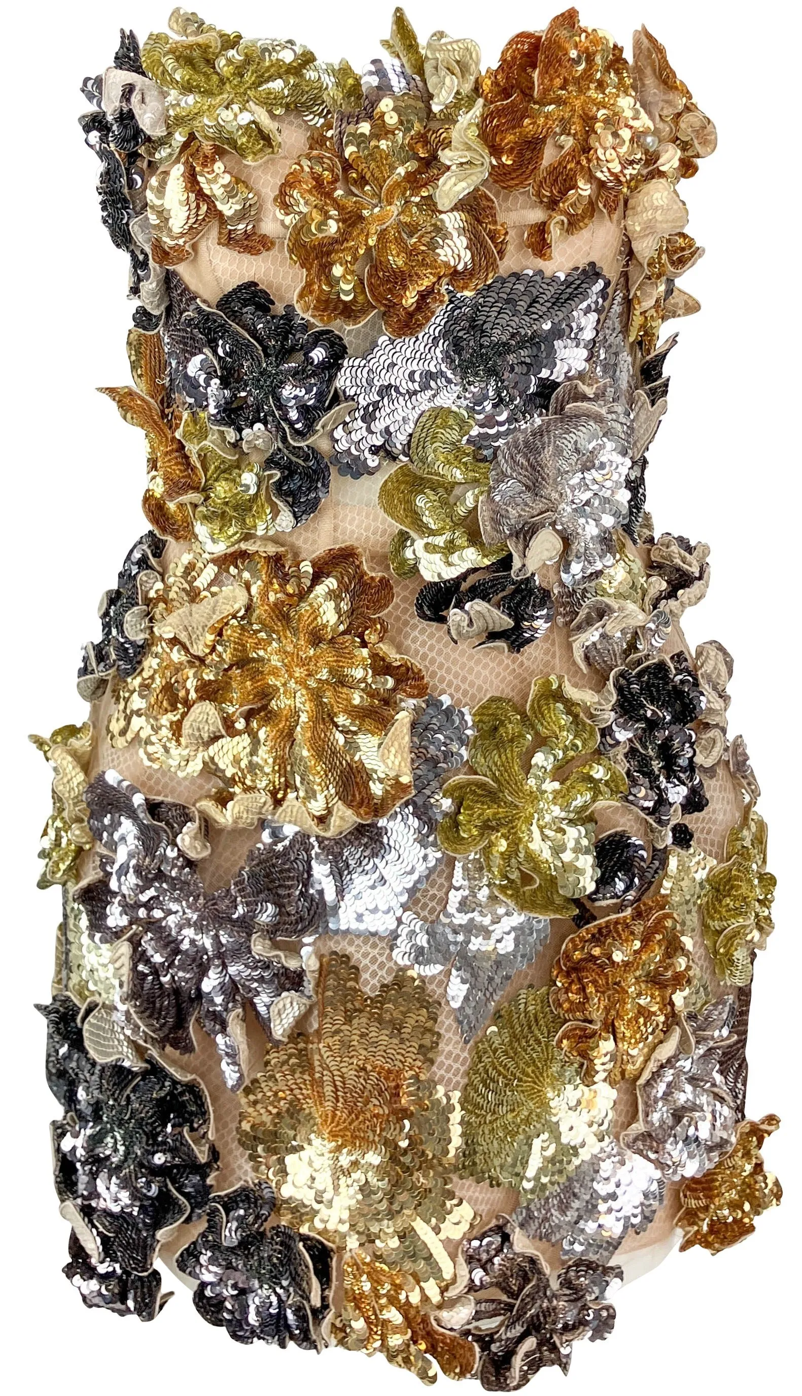 Oscar De La Renta Floral Sequin Embellished Cocktail Dress