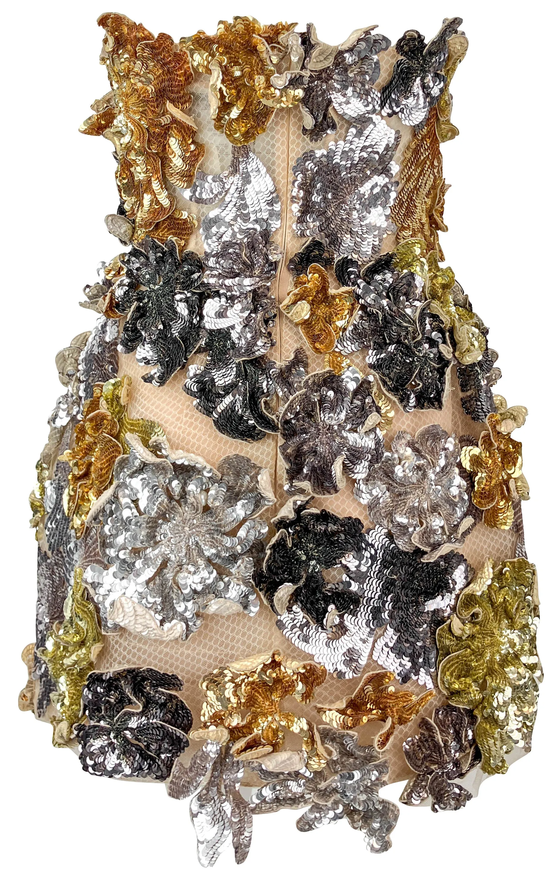 Oscar De La Renta Floral Sequin Embellished Cocktail Dress
