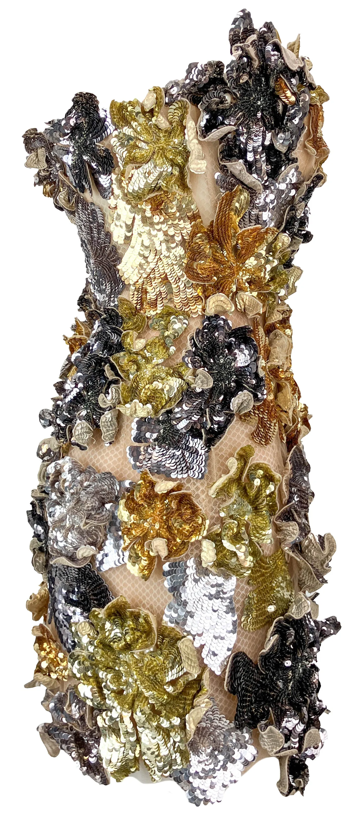 Oscar De La Renta Floral Sequin Embellished Cocktail Dress