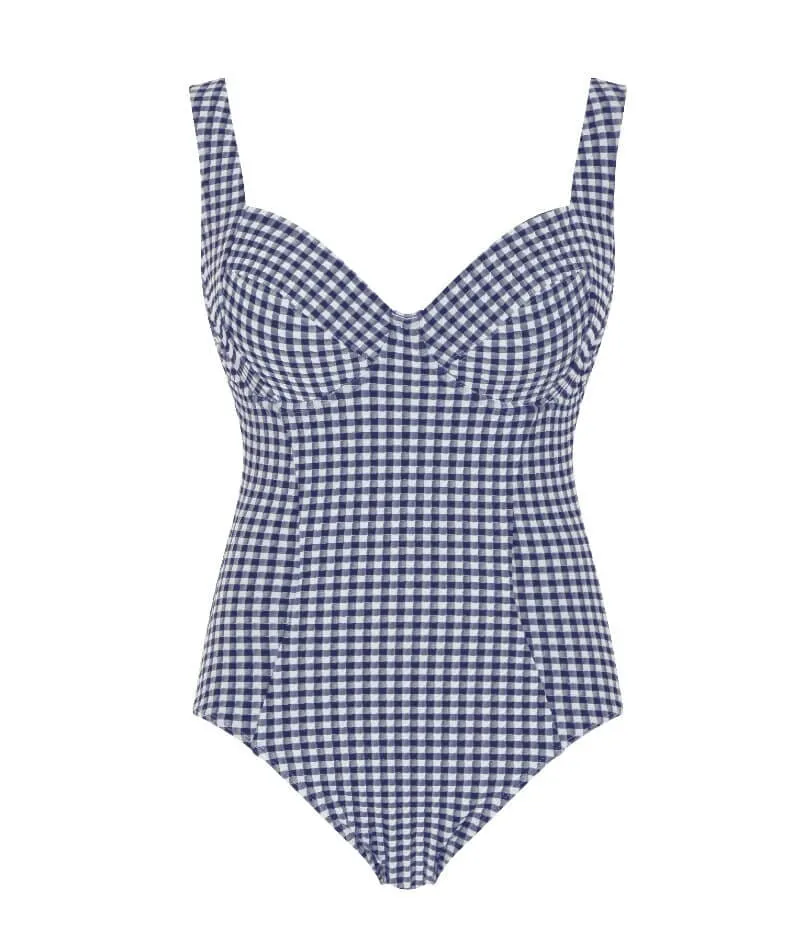 Panache Swimwear Gingham Paloma Balconnet Underwire One Piece Swimsuit - Navy Gingham