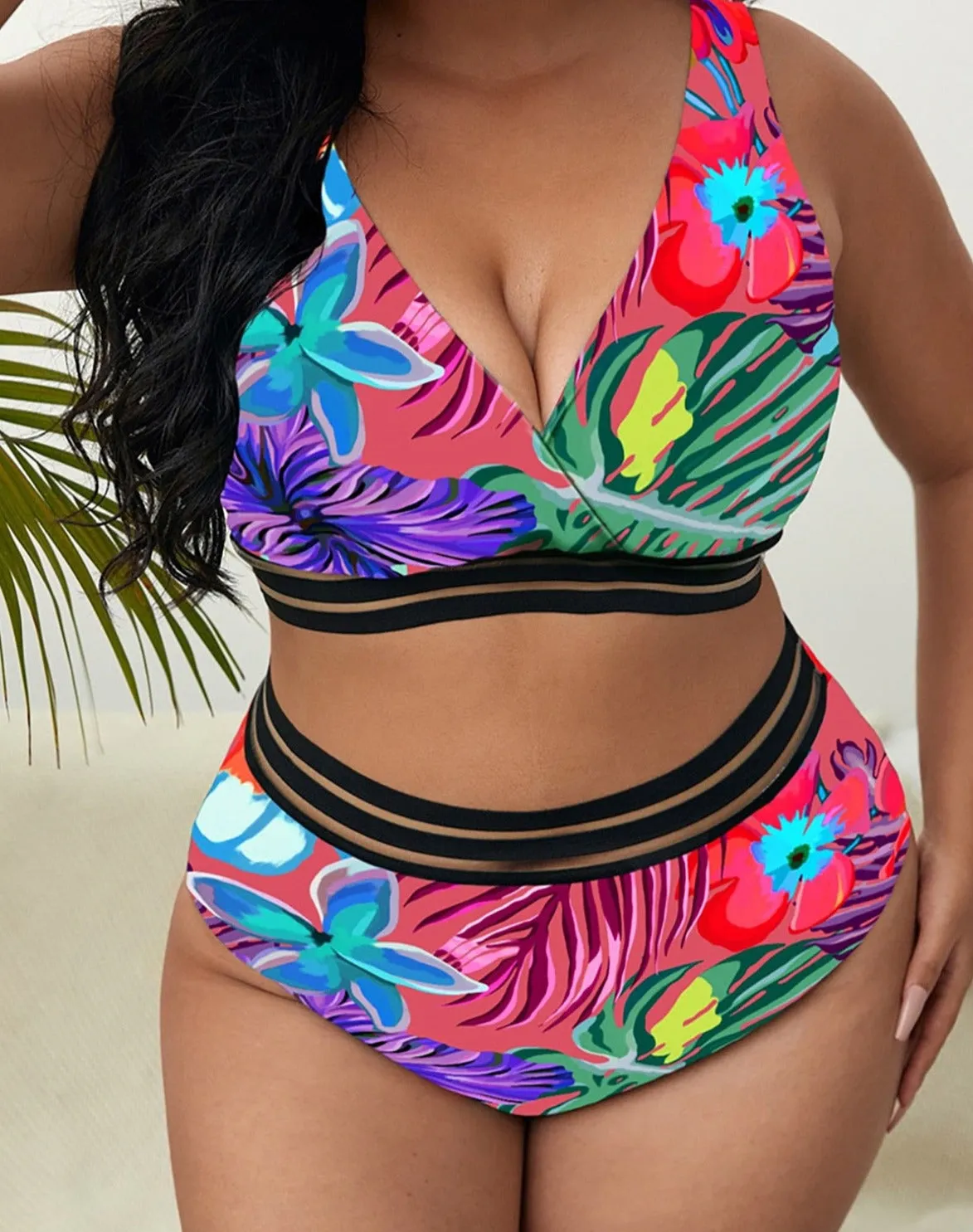 Printed Bikini Plus Size Large Size Swimwear Women Swimsuit Female Two-pieces Bikini set Bather Bathing Suit V3893