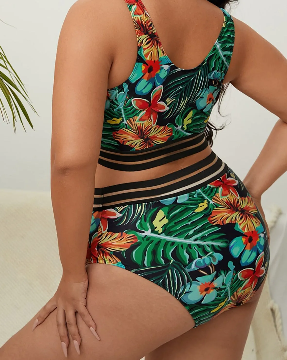 Printed Bikini Plus Size Large Size Swimwear Women Swimsuit Female Two-pieces Bikini set Bather Bathing Suit V3893