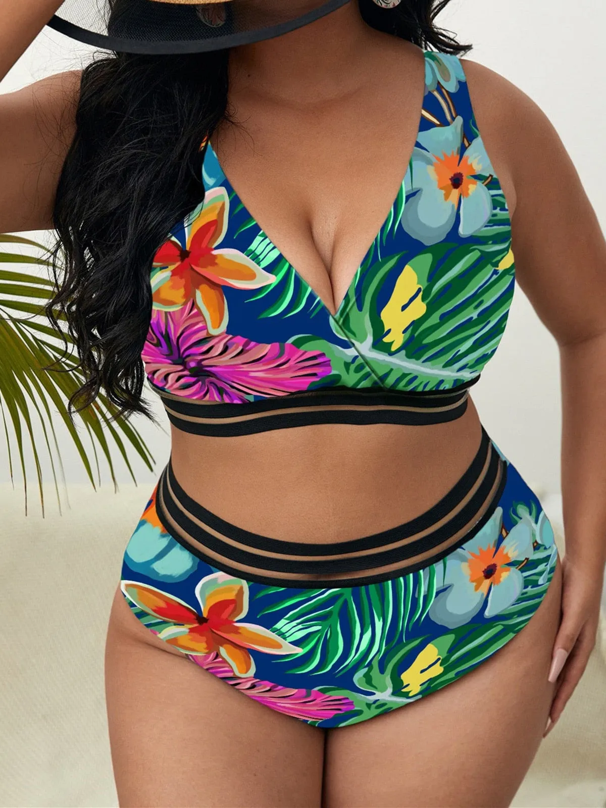 Printed Bikini Plus Size Large Size Swimwear Women Swimsuit Female Two-pieces Bikini set Bather Bathing Suit V3893