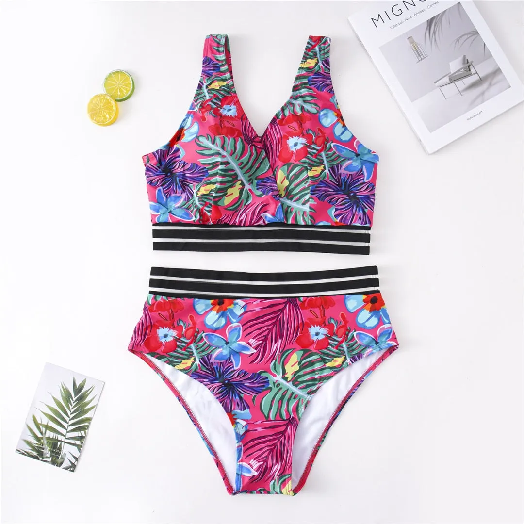 Printed Bikini Plus Size Large Size Swimwear Women Swimsuit Female Two-pieces Bikini set Bather Bathing Suit V3893