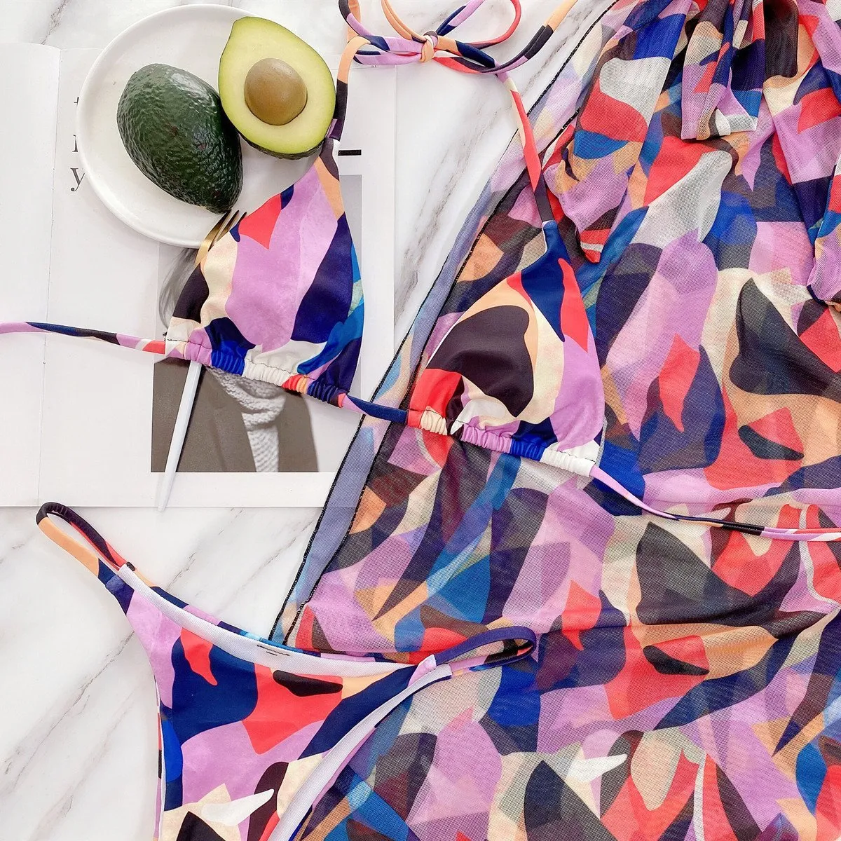 Printed Fashion 3PCs Bikini with Beach Cover-up
