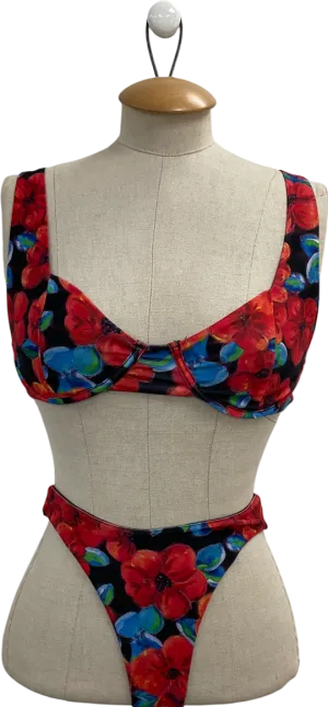 Red Floral Bikini UK 8
