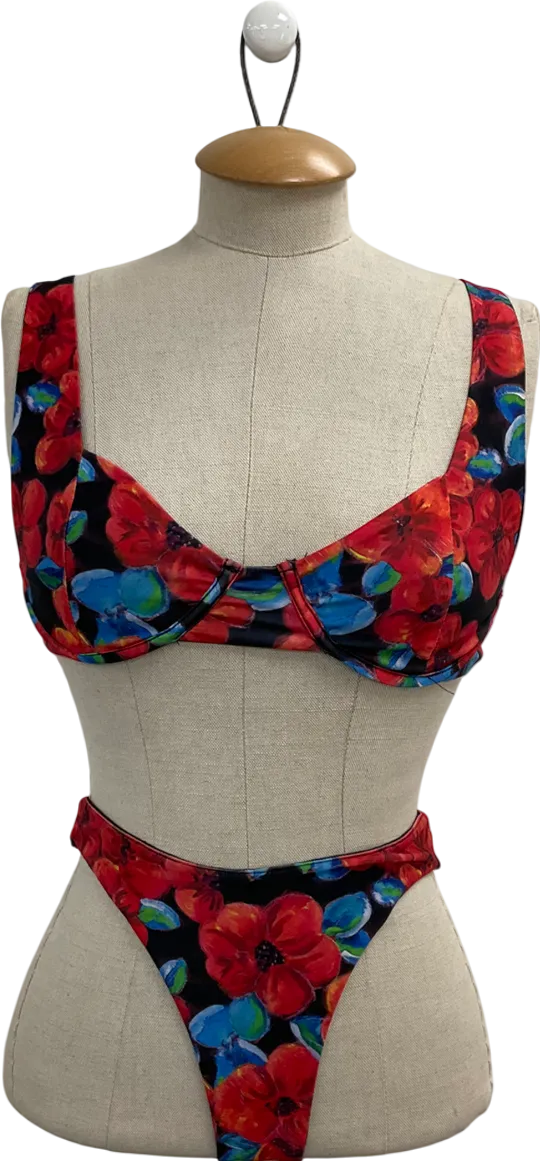 Red Floral Bikini UK 8