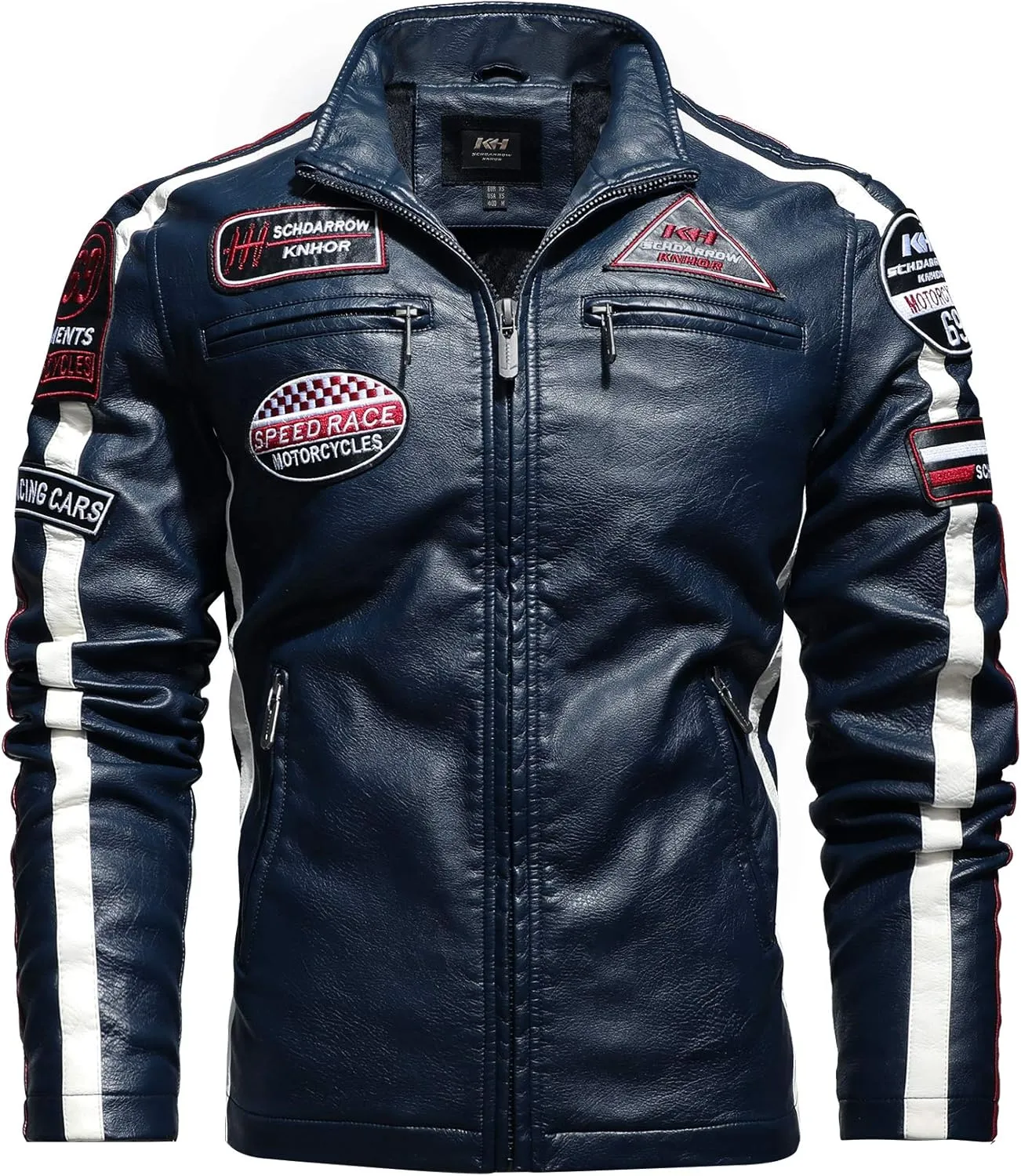 Stand-up collar men's motorcycle leather motorcycle racing suit color-blocking PU simulation leather jacket