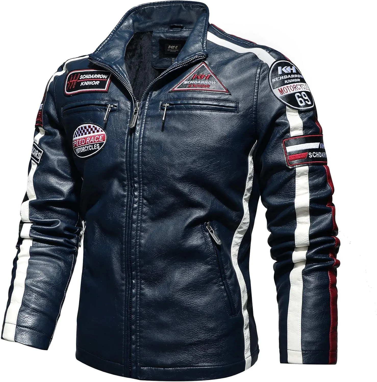 Stand-up collar men's motorcycle leather motorcycle racing suit color-blocking PU simulation leather jacket