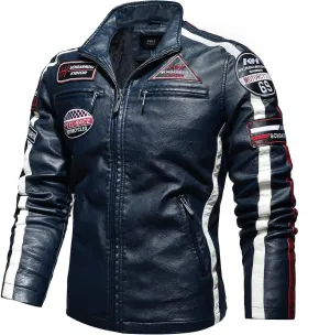 Stand-up collar men's motorcycle leather motorcycle racing suit color-blocking PU simulation leather jacket