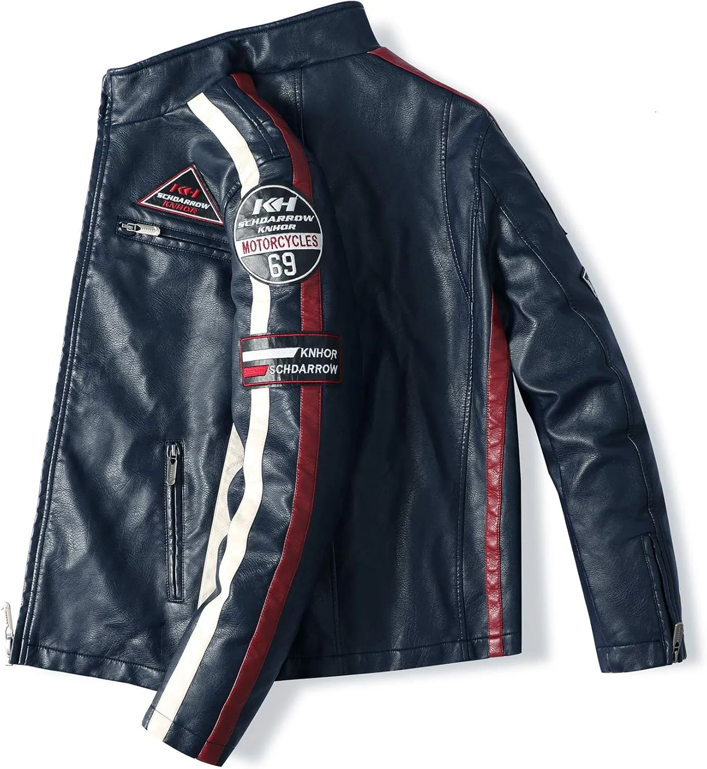 Stand-up collar men's motorcycle leather motorcycle racing suit color-blocking PU simulation leather jacket