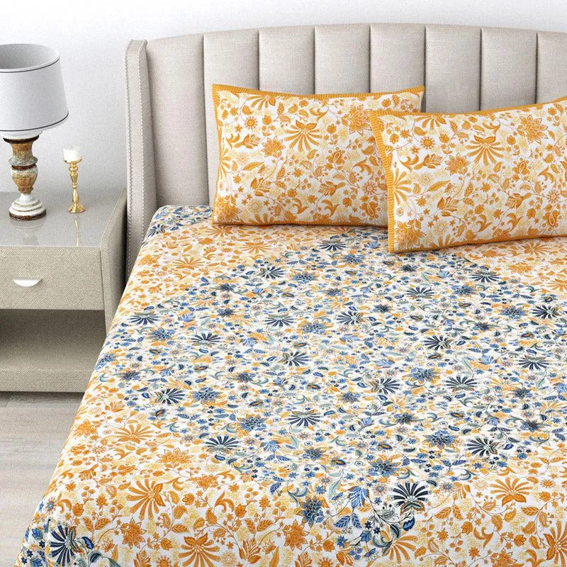 Stevie Floral Bedsheet - Blue & Yellow