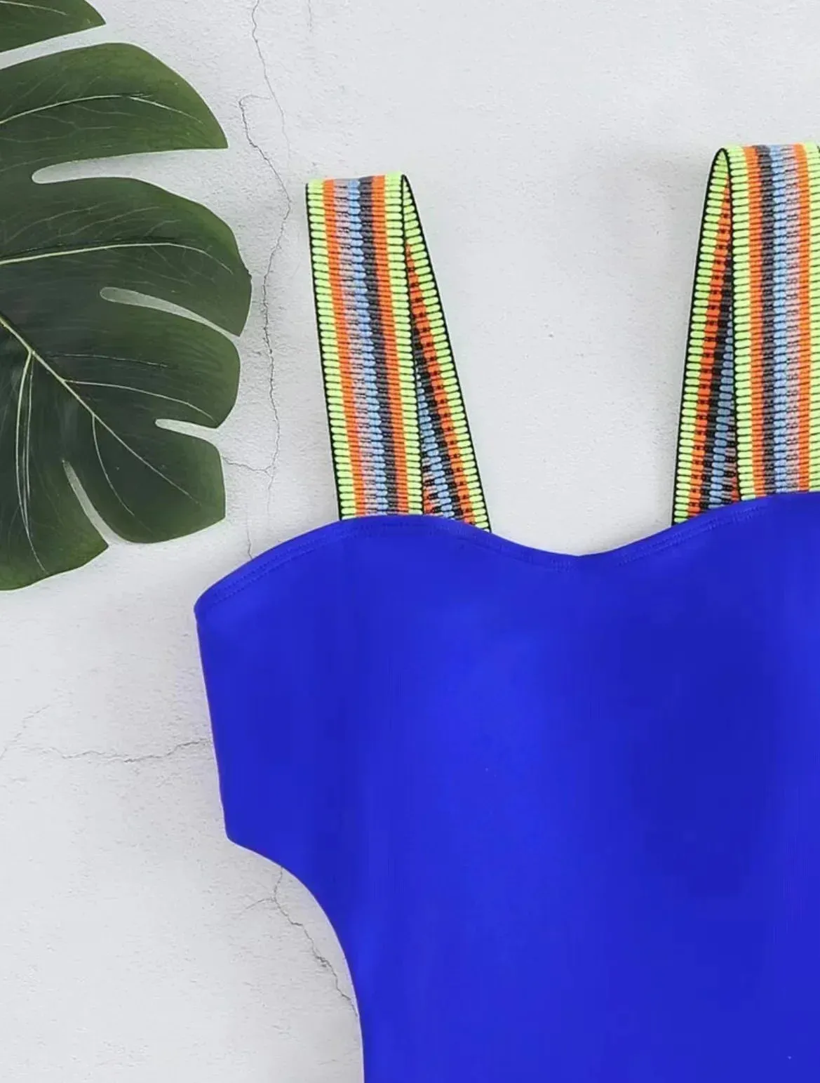 Strappy Solid Cutout One Piece Swimsuit with Colorful Straps for Women