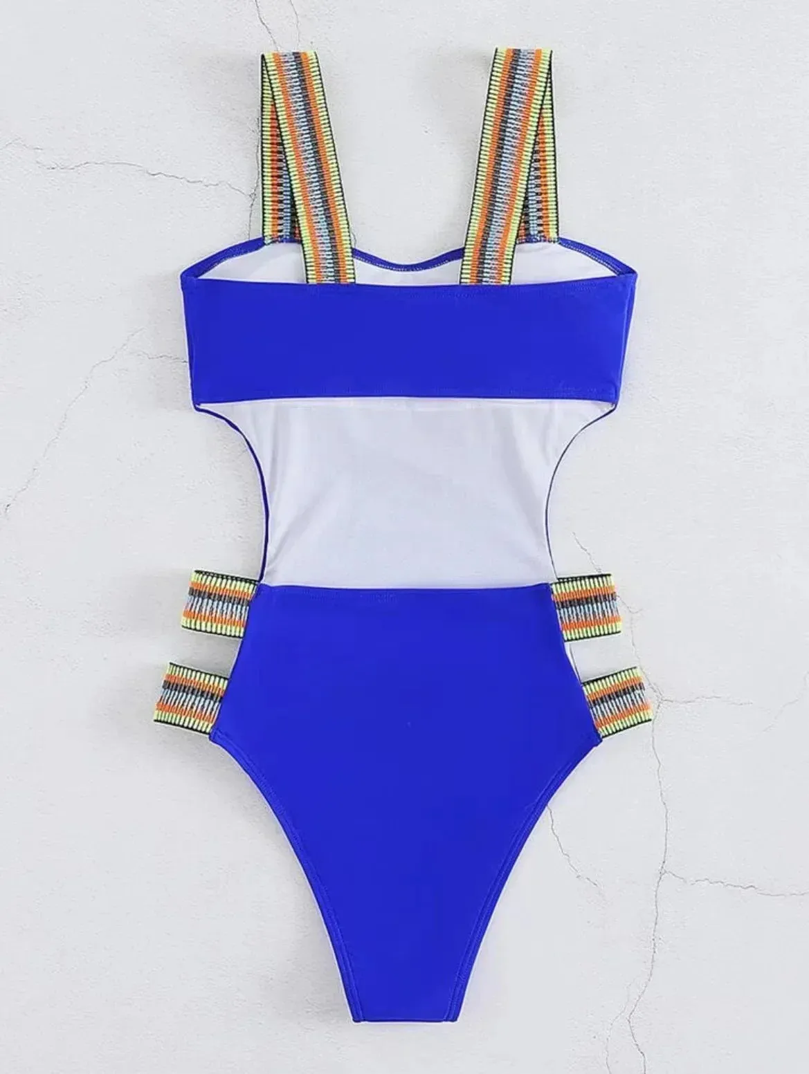 Strappy Solid Cutout One Piece Swimsuit with Colorful Straps for Women
