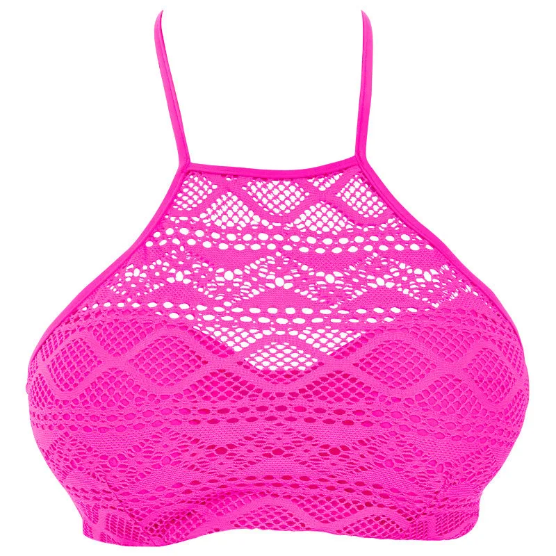 Sundance Hot Pink High Neck Crop Swim Top - Freya Swim