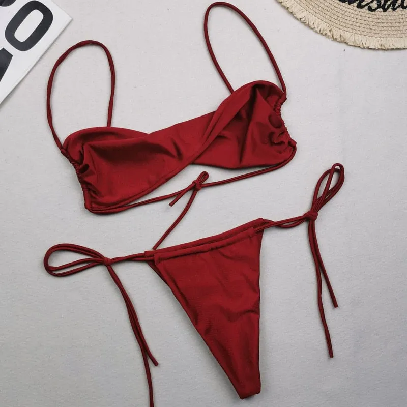 Swimwear Women Sexy Bandage Bikinis Set Split Bathing Suit Summer Flower Print Beach Outfits Femme Swimsuit Biquinis Mujer