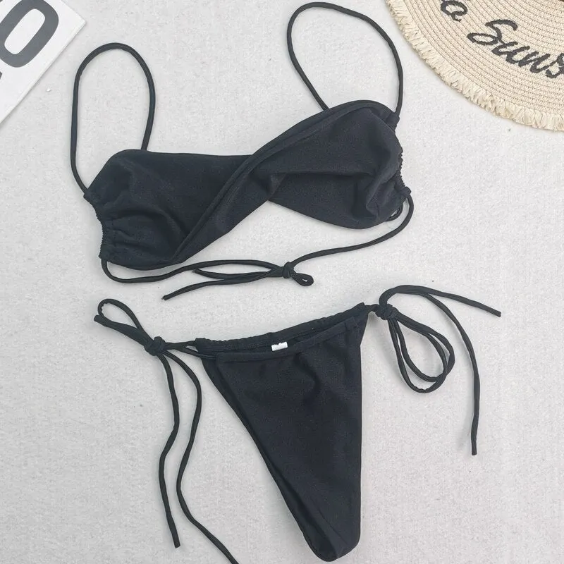Swimwear Women Sexy Bandage Bikinis Set Split Bathing Suit Summer Flower Print Beach Outfits Femme Swimsuit Biquinis Mujer