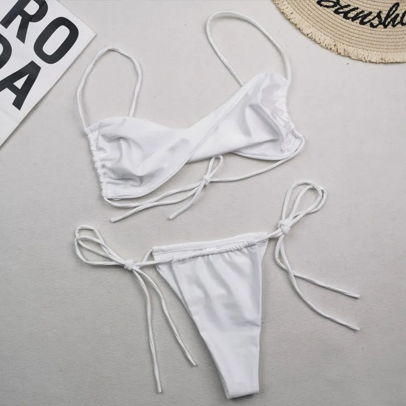 Swimwear Women Sexy Bandage Bikinis Set Split Bathing Suit Summer Flower Print Beach Outfits Femme Swimsuit Biquinis Mujer