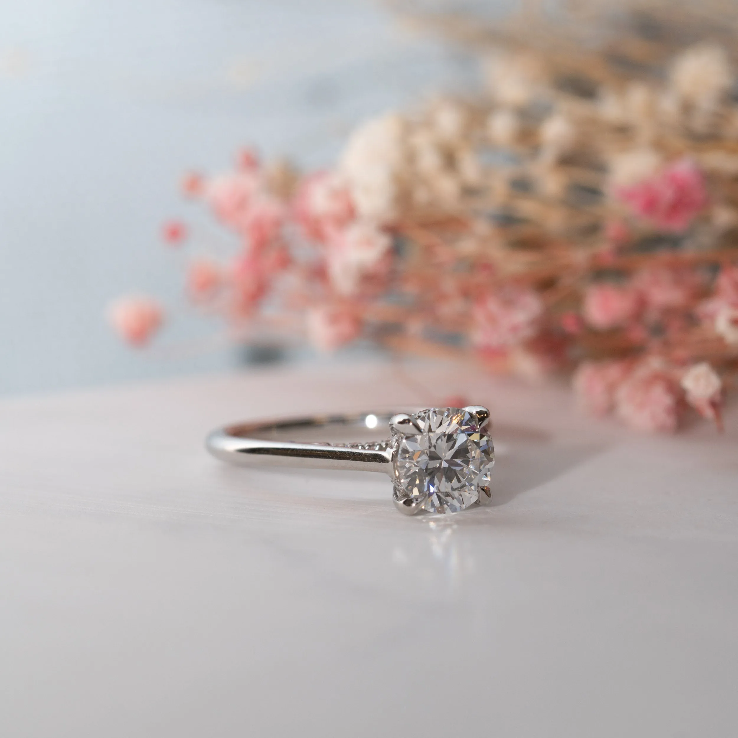 The Flor Ring | Round Lab Diamond Engagement Hidden Halo Solitaire