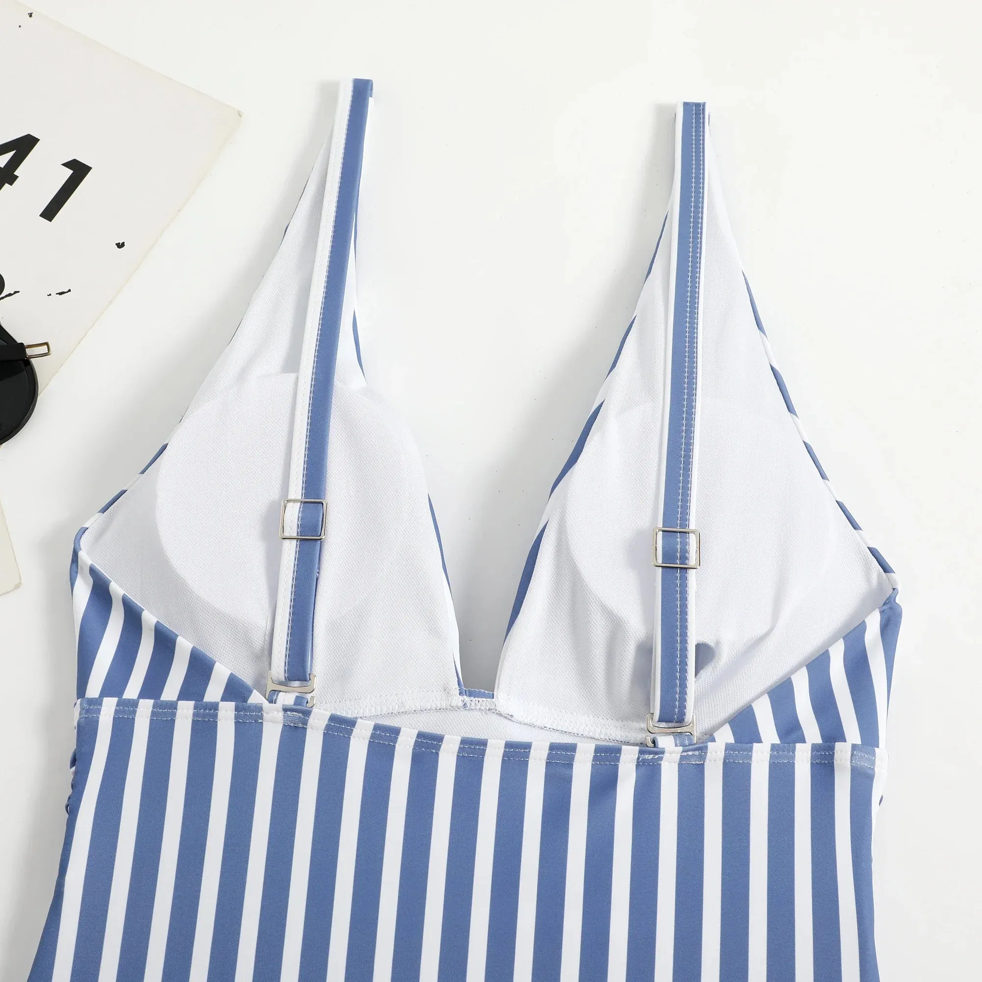 Trendy Stripe One-Piece Swimwear with Plunging Neckline