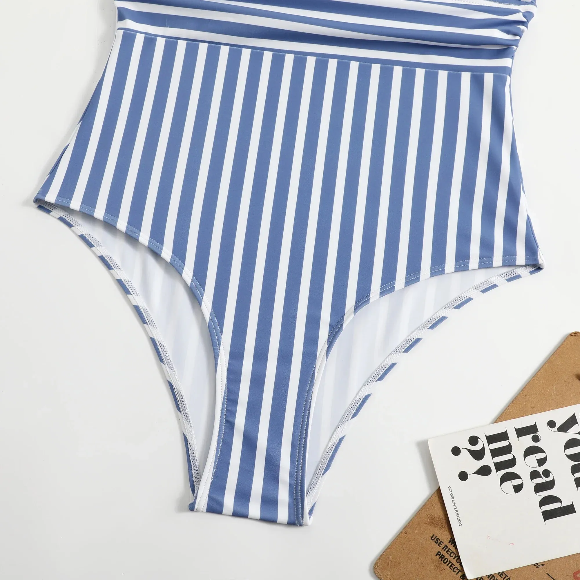 Trendy Stripe One-Piece Swimwear with Plunging Neckline