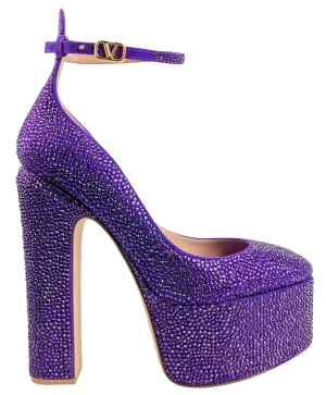 Valentino Embellished Tan-Go Platform Pumps in Purple