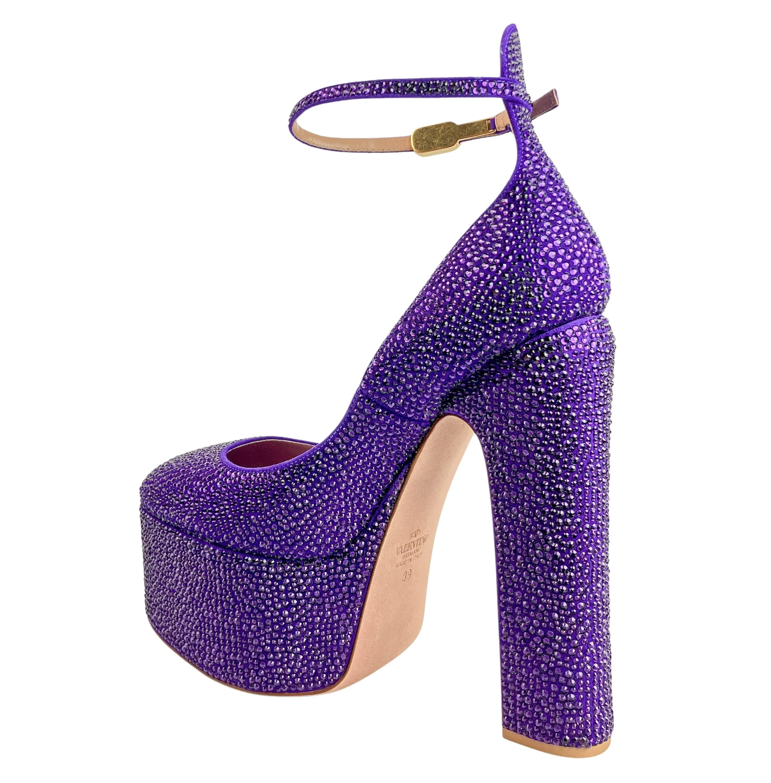 Valentino Embellished Tan-Go Platform Pumps in Purple