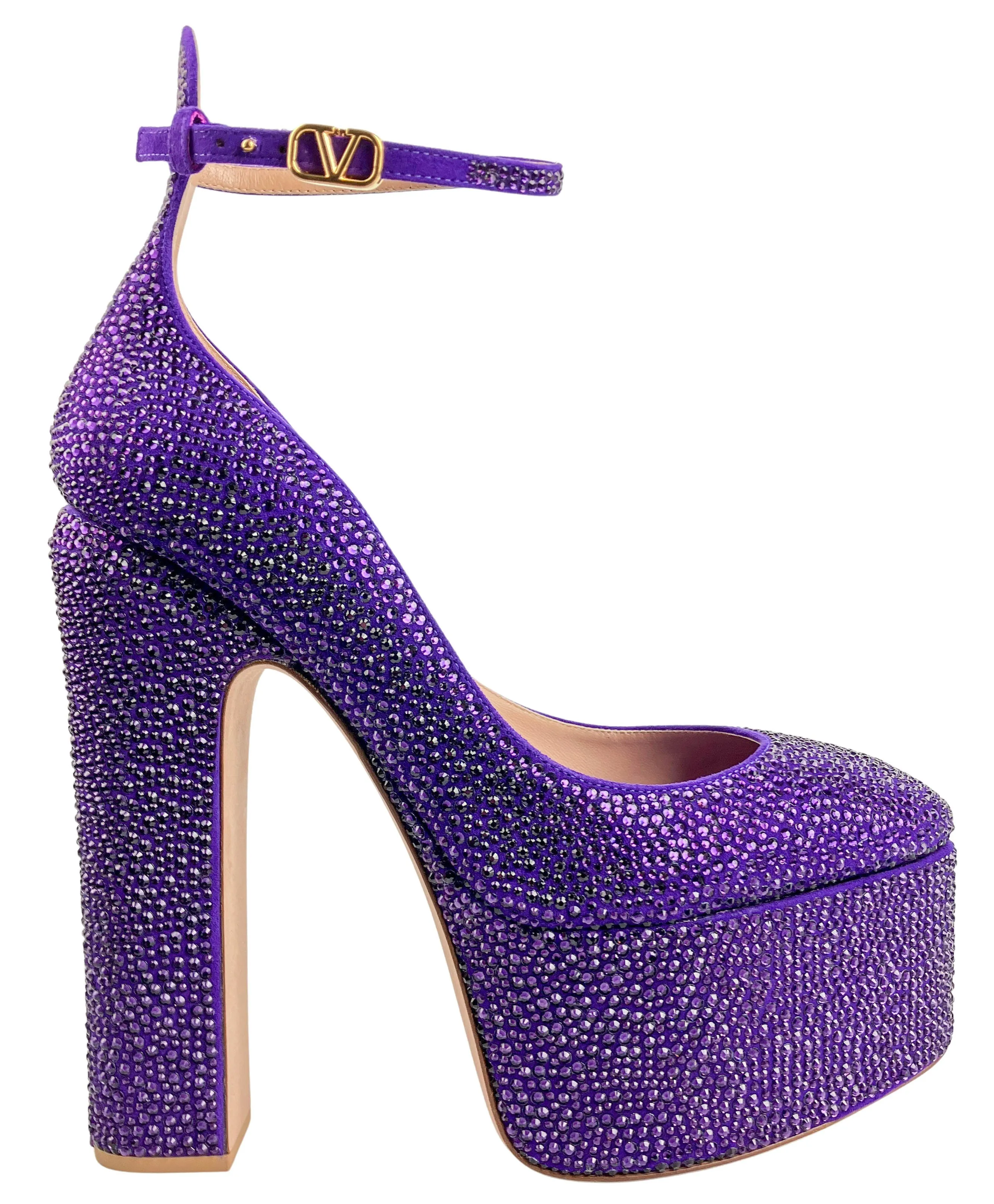 Valentino Embellished Tan-Go Platform Pumps in Purple