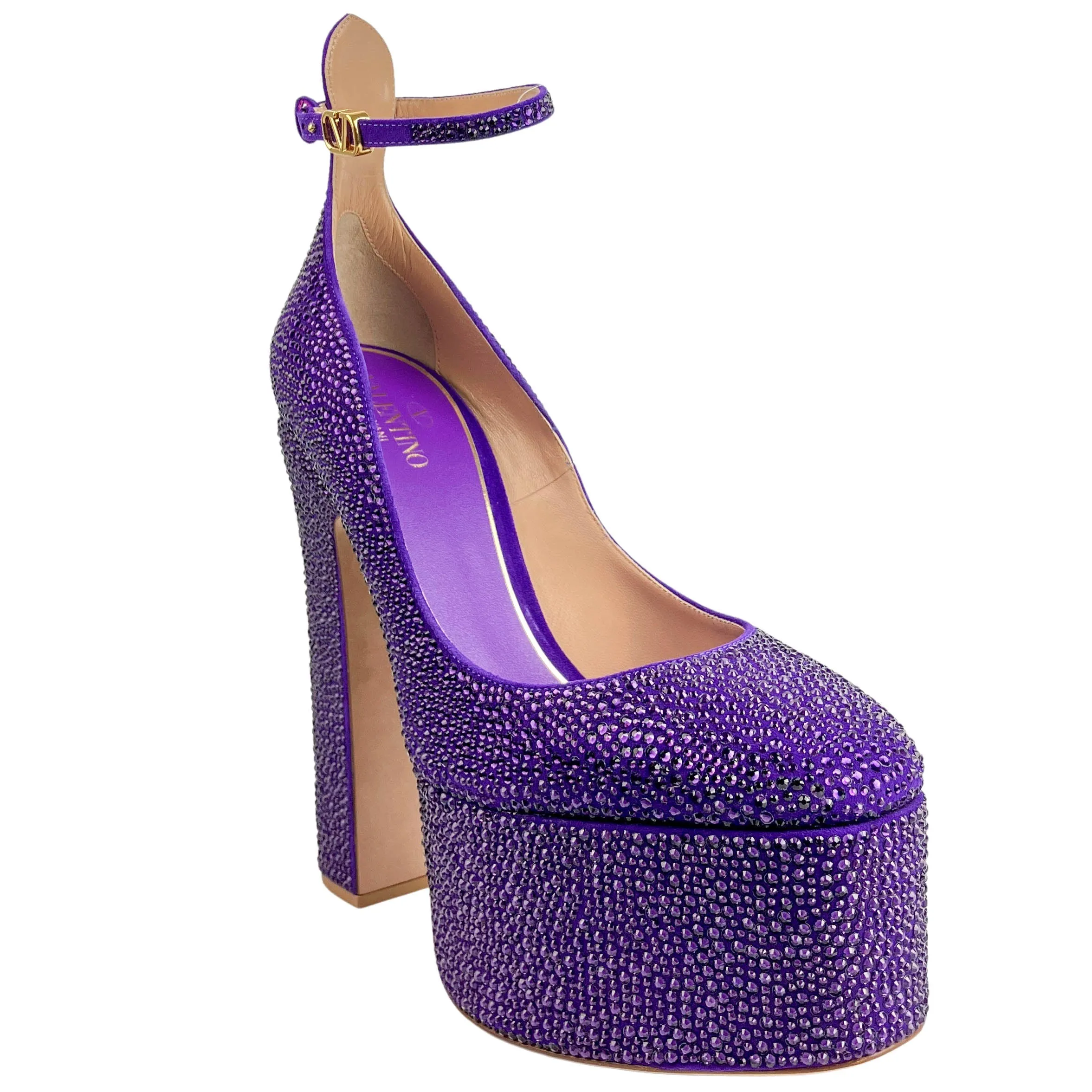 Valentino Embellished Tan-Go Platform Pumps in Purple