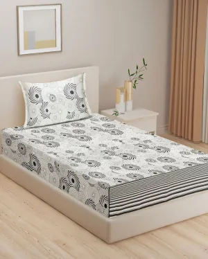 White and Natural Veda Pure Cotton Single Bedsheet With Pillow Cover | 90 x 60 inches