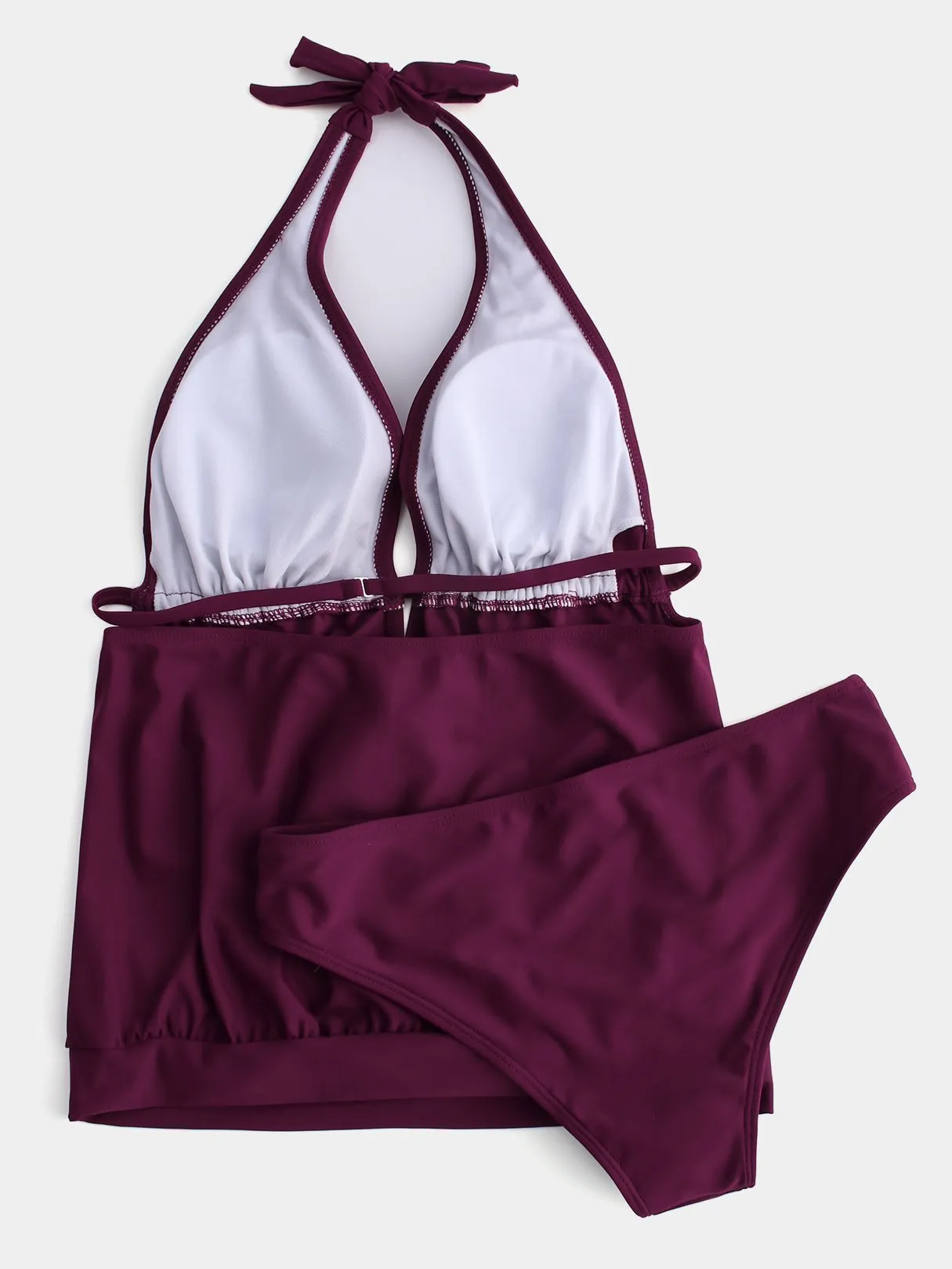 Wholesale Burgundy V-Neck Halter Plain Crossed Front Tie-Up Tankinis