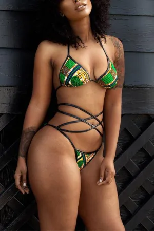 Wholesale Halter Sleeveless Floral Print Backless Wireless Two Piece Bikini
