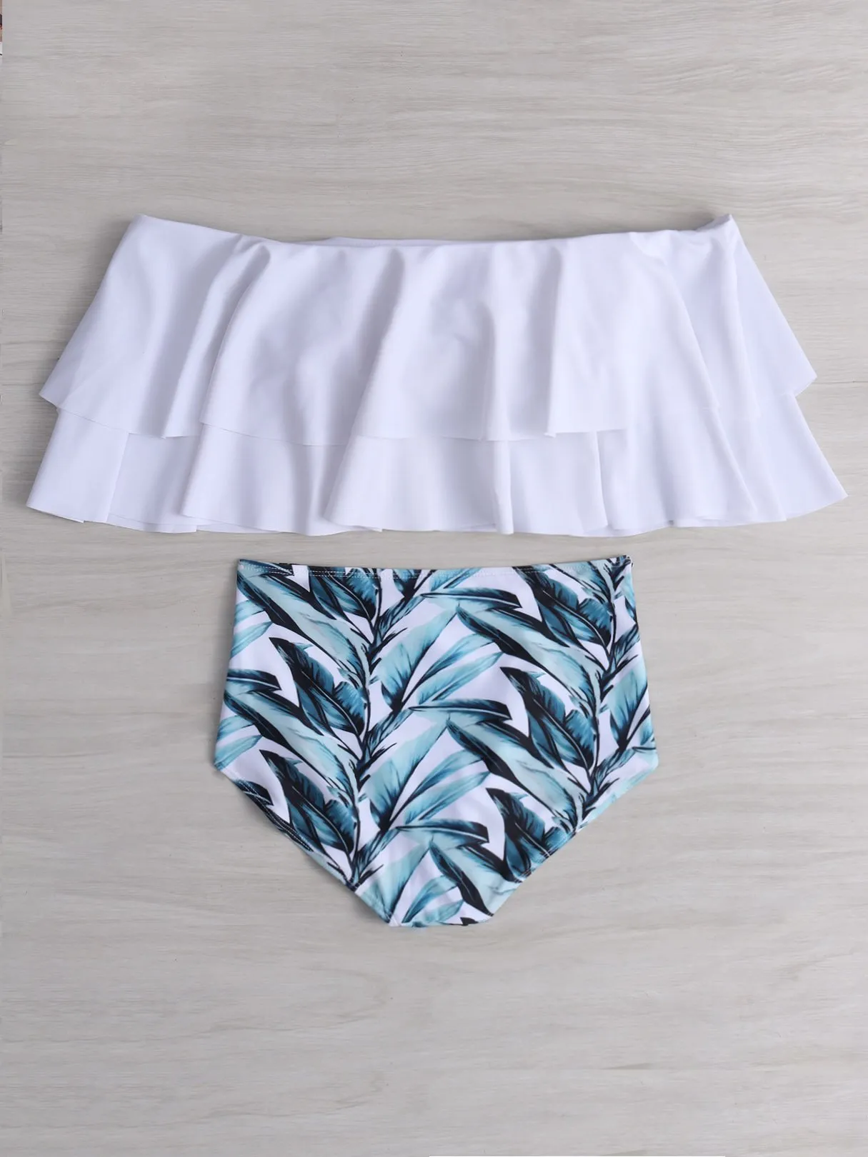 Wholesale Off The Shoulder Short Sleeve Floral Print Backless Bikinis