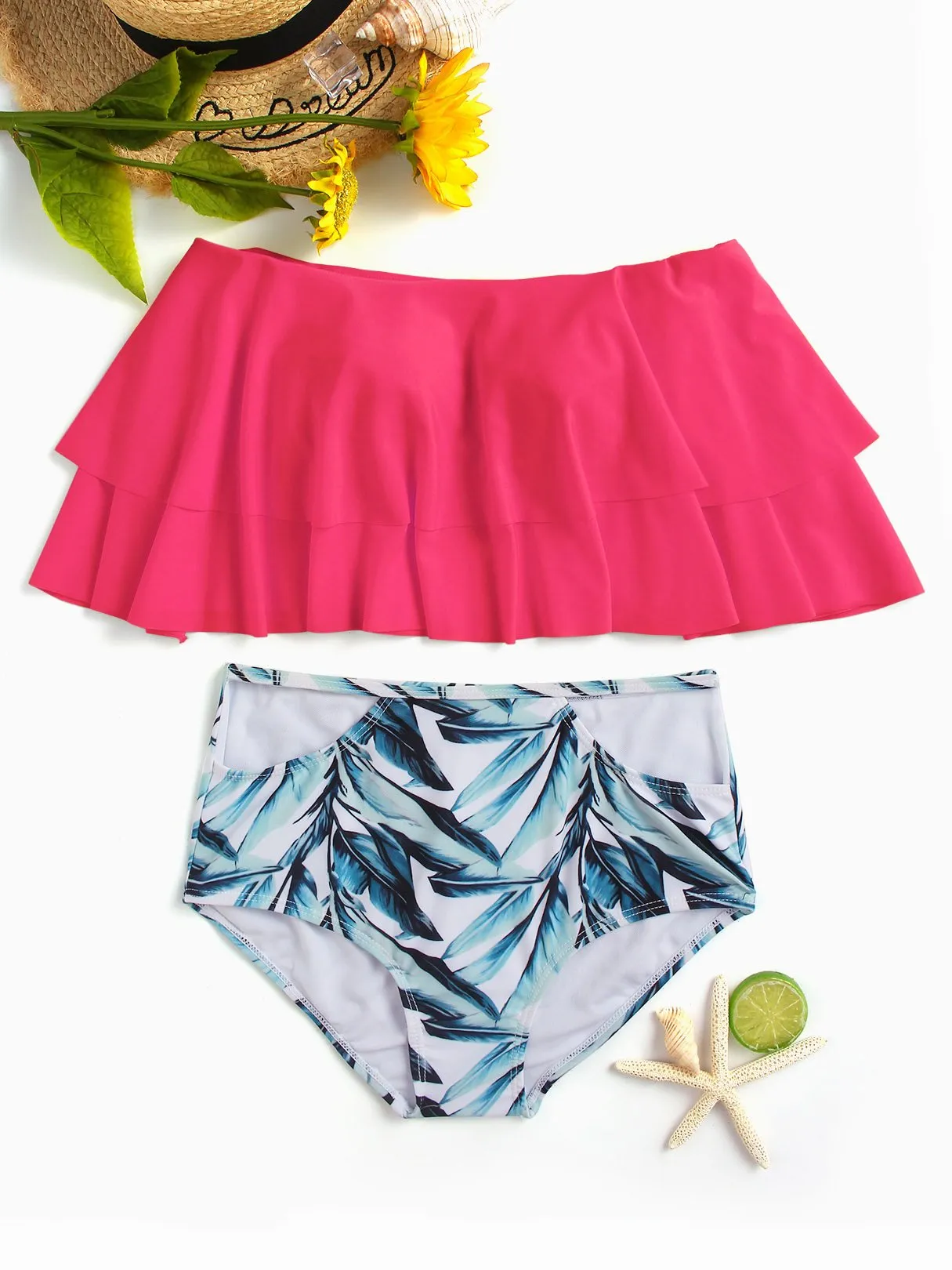 Wholesale Off The Shoulder Short Sleeve Floral Print Backless Bikinis