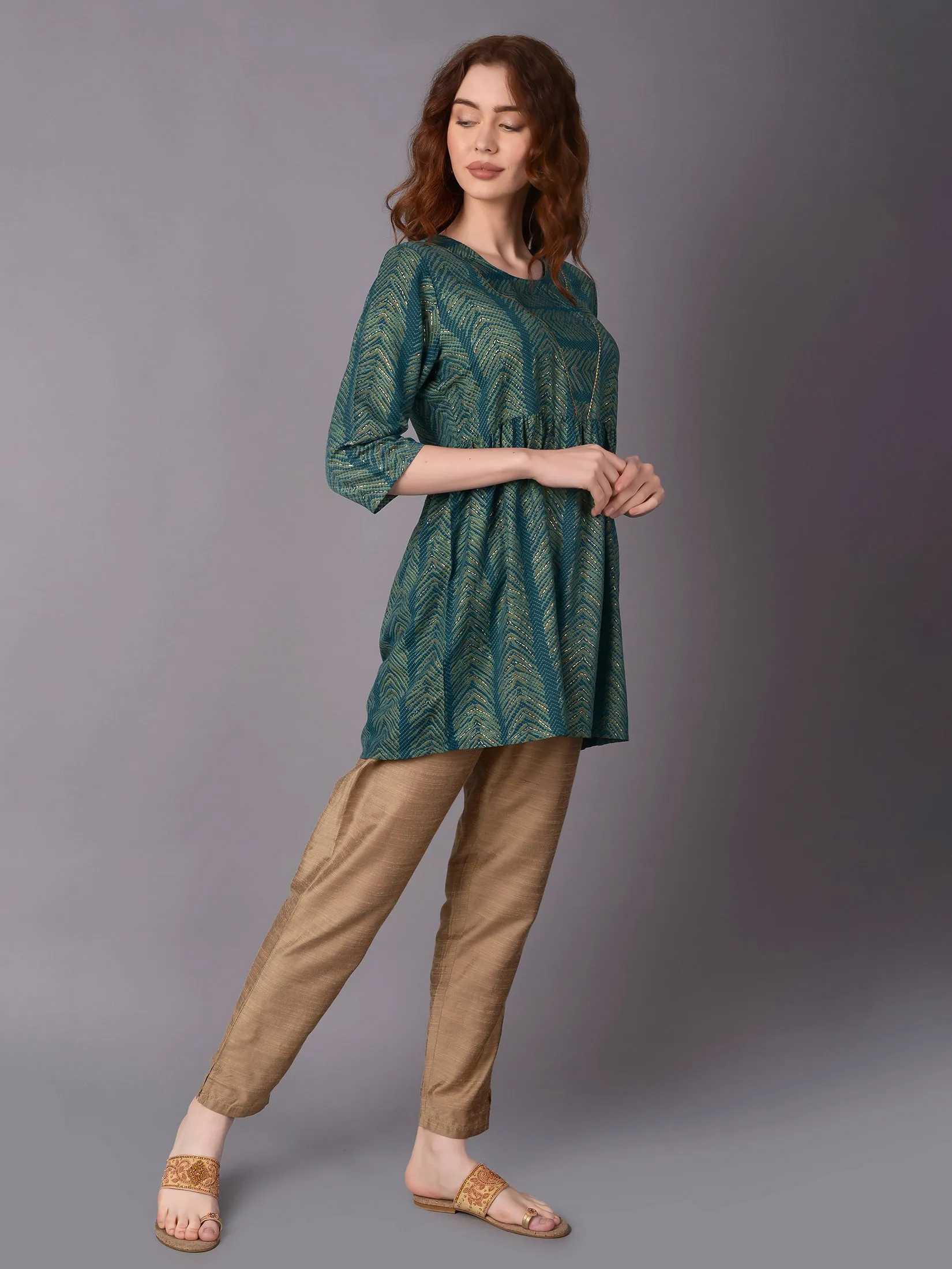 Women Teal Geometric Printed Kurti