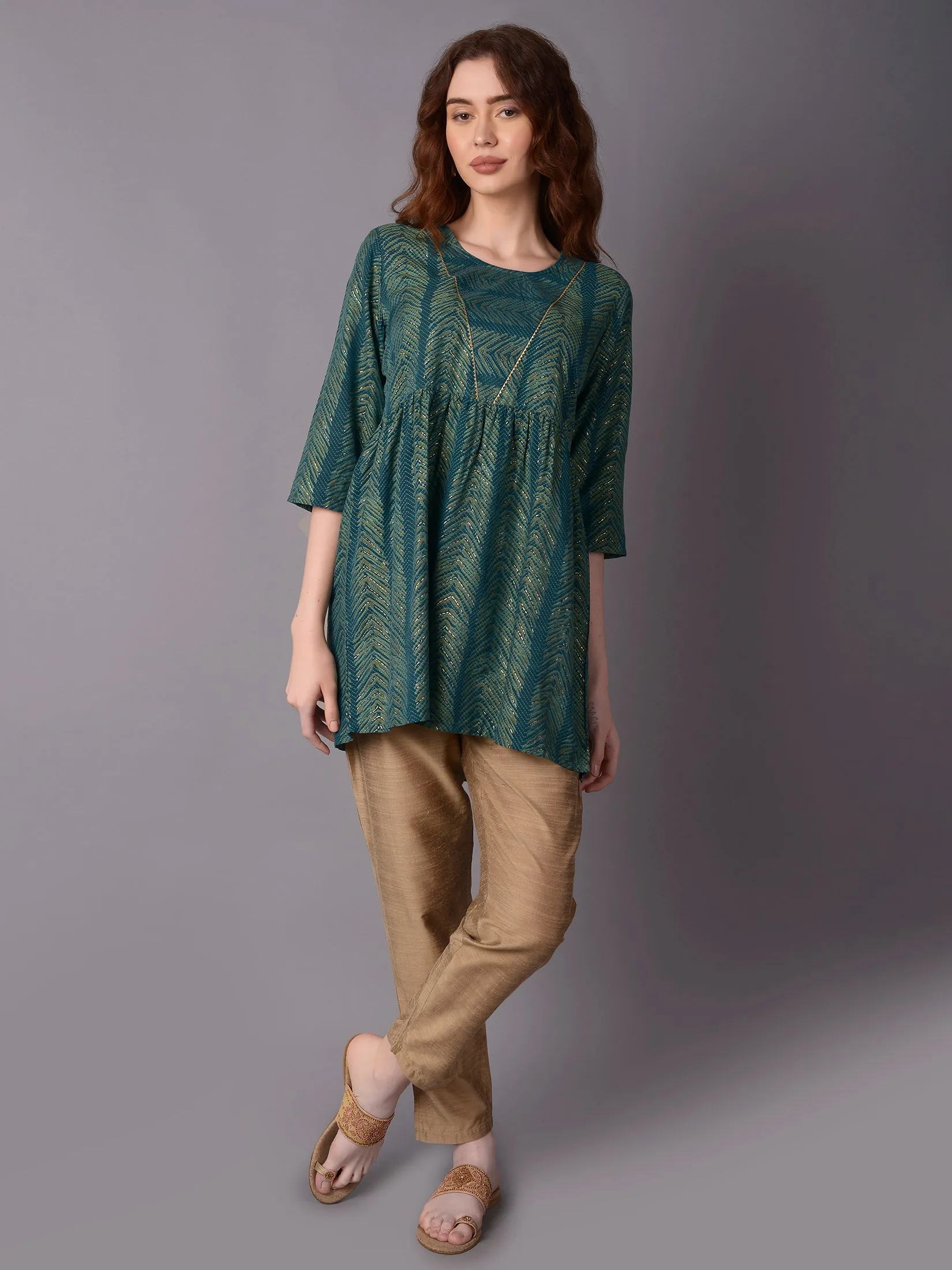 Women Teal Geometric Printed Kurti