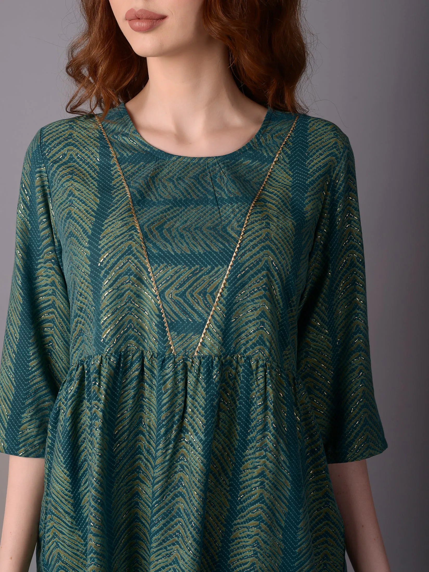 Women Teal Geometric Printed Kurti