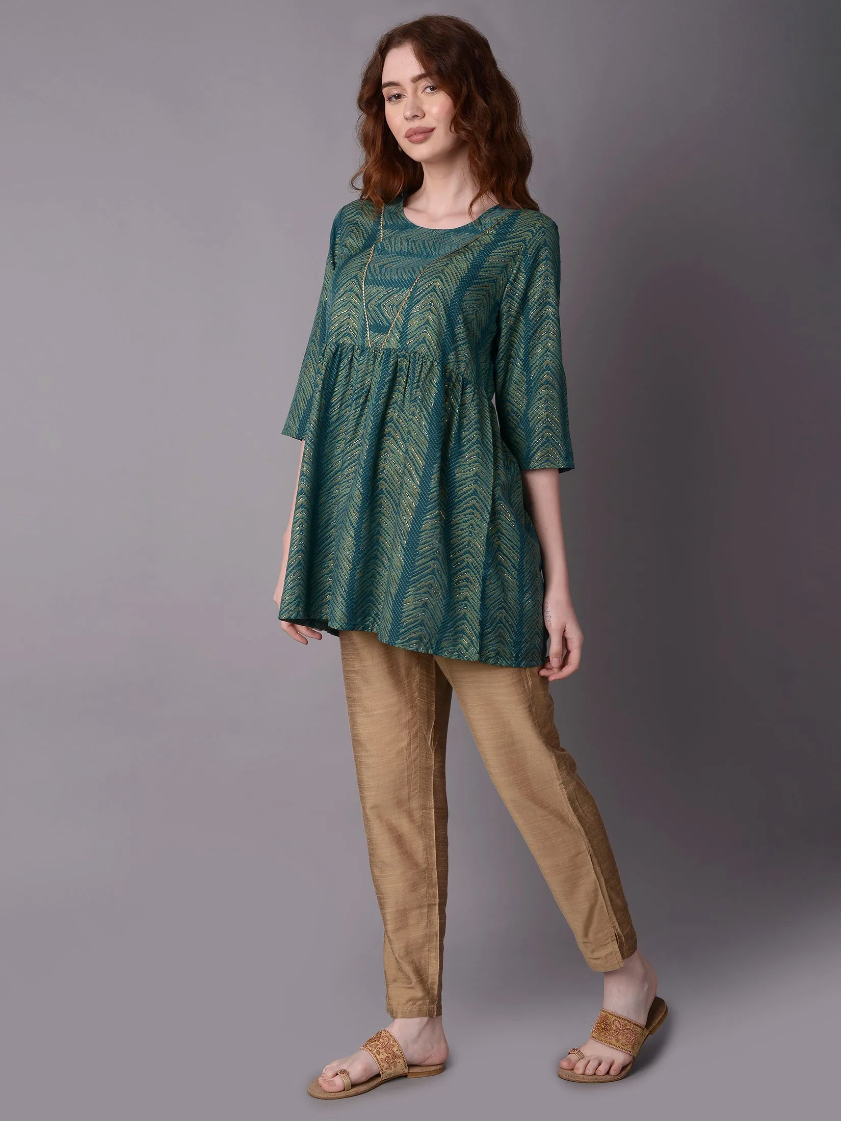 Women Teal Geometric Printed Kurti