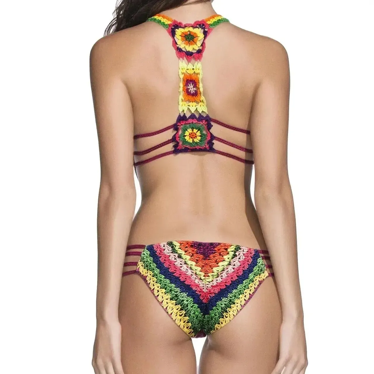Women's Cutout Monokini with Colorful Print - Rainbow One-Piece Swimsuit