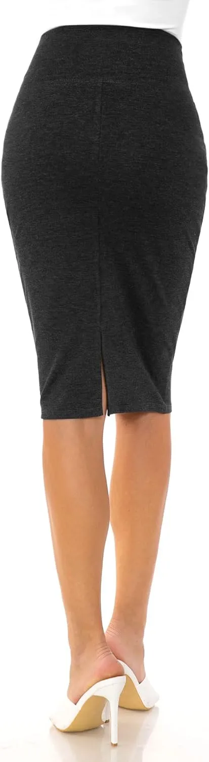 Women's Premium High Waist Nylon Ponte Stretch Office Pencil Skirt