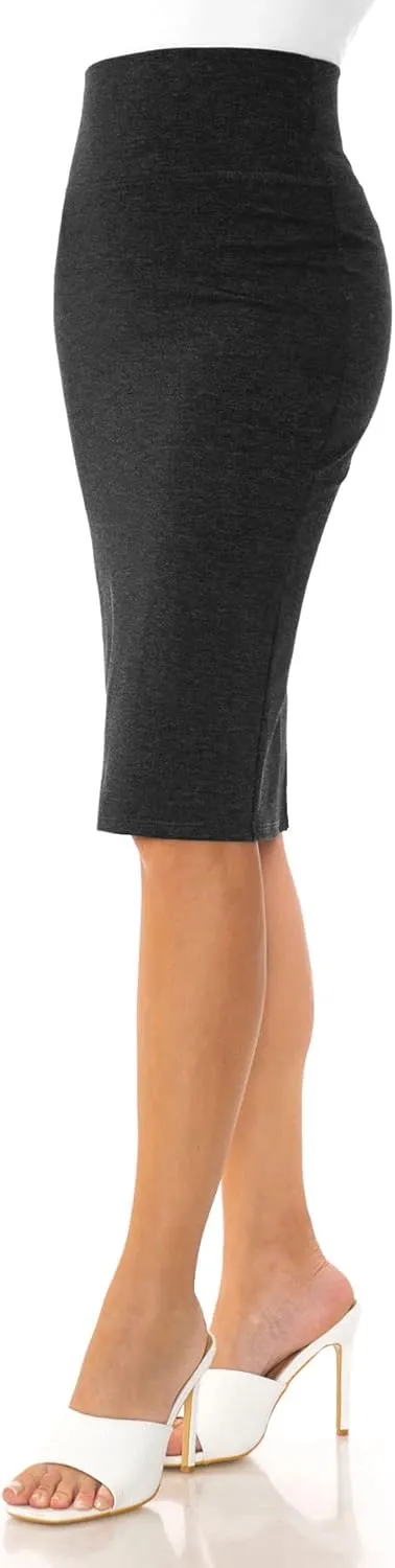 Women's Premium High Waist Nylon Ponte Stretch Office Pencil Skirt