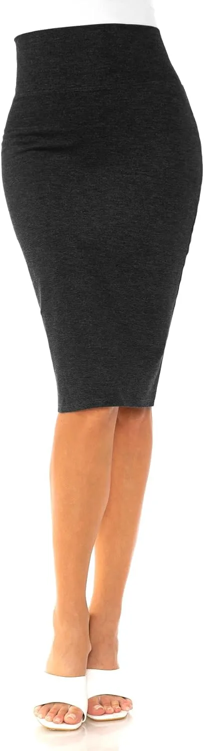 Women's Premium High Waist Nylon Ponte Stretch Office Pencil Skirt