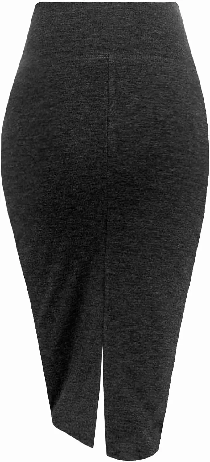 Women's Premium High Waist Nylon Ponte Stretch Office Pencil Skirt