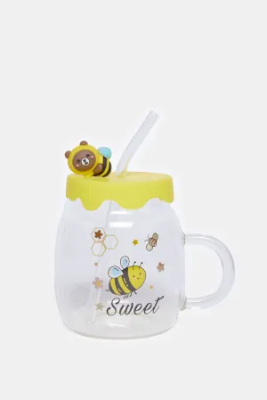 Yellow Bee Print 2 Piece Maison Jar (220ml)